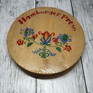 Vintage Wooden Hamburger Press Floral 5‎ 3/4" Round Hand Painted